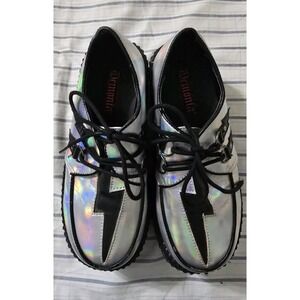Platform DEMONIA Creepers Women's Size 7 Platform Punk Rock Goth Silver *flaw*